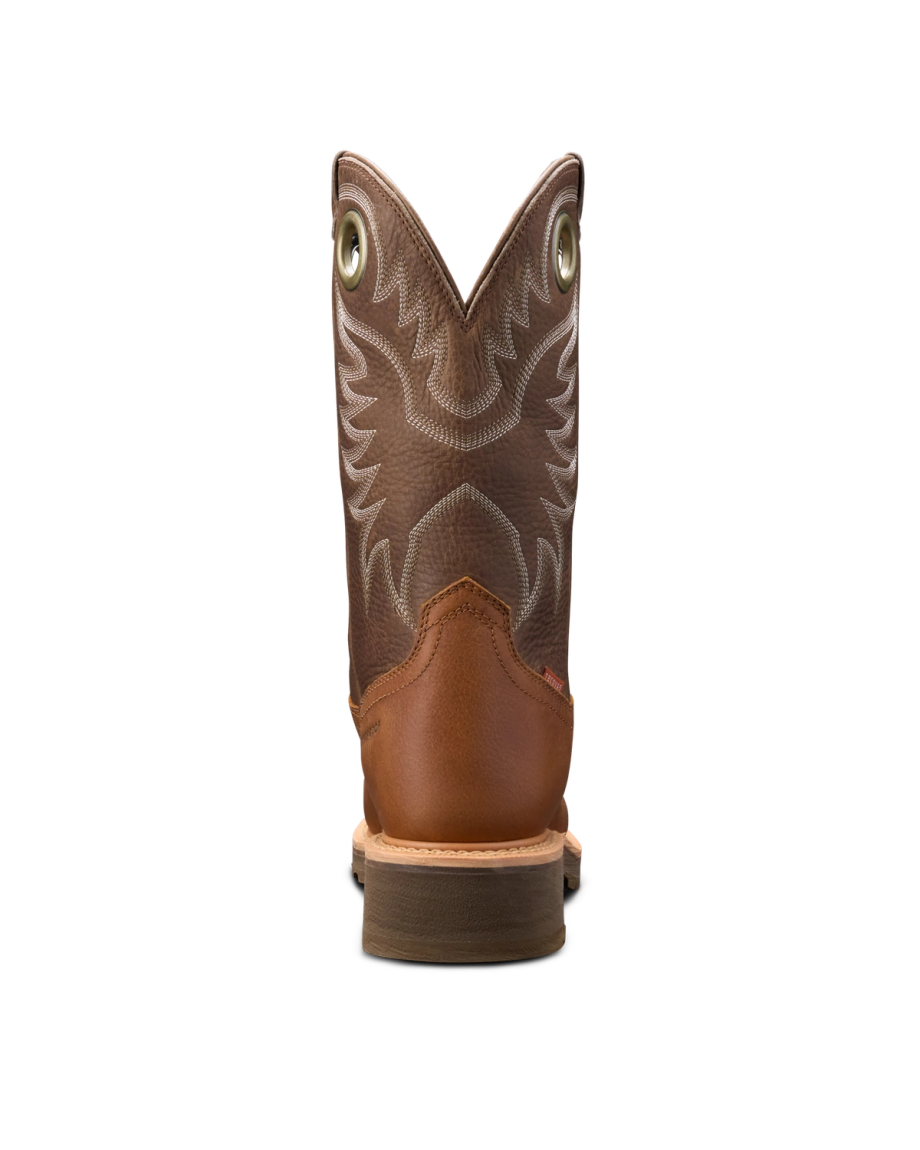 Toe view of LongHaul Waterproof Square Composite Toe Work Boot - Saddle / Fossil on plain background