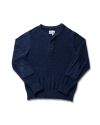 Front view of Men's Henley Sweater - Navy Heather on plain background