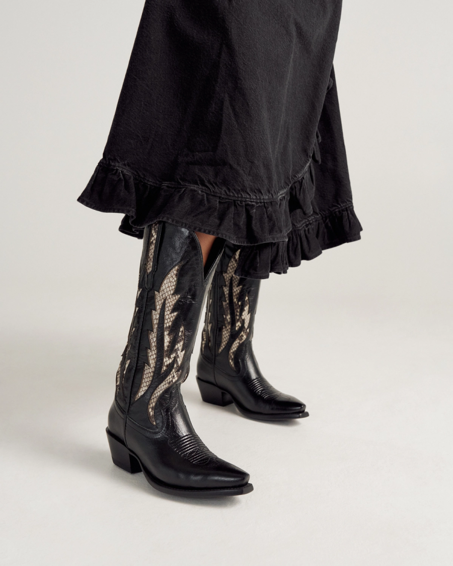 The Annie in Midnight/Bone Patent Goat/Python - Women's Cowgirl