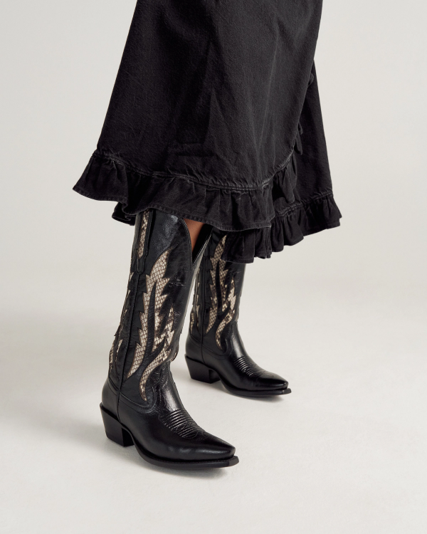 View of The Annie Flame - Midnight / Bone Patent Goat / Python