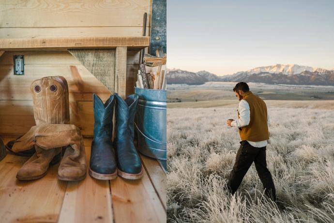 boots on the floor, man in a field