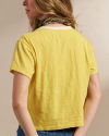 Up-close view of the back of the Women's Vintage Ringer Tee in the color Golden Yellow/Tan