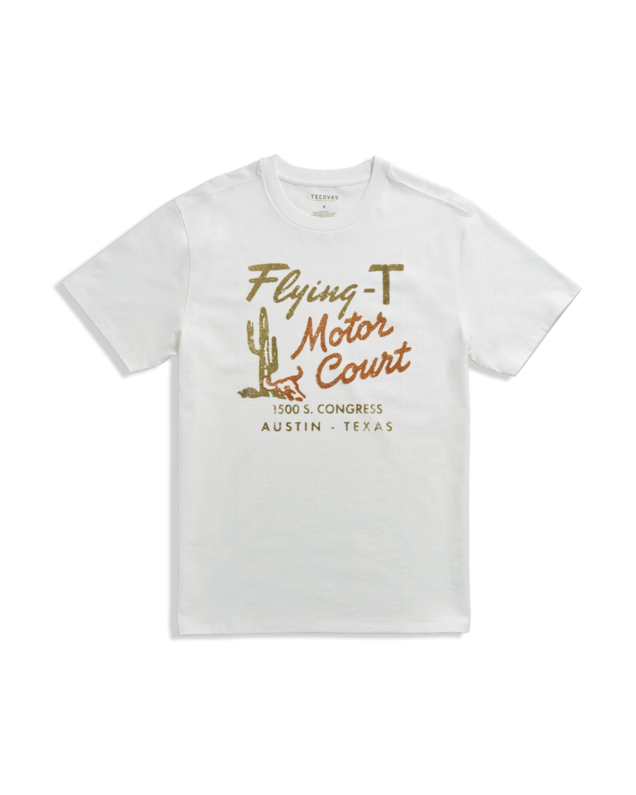 Front view of Men's Motor Court Tee - Bone / Multi on plain background
