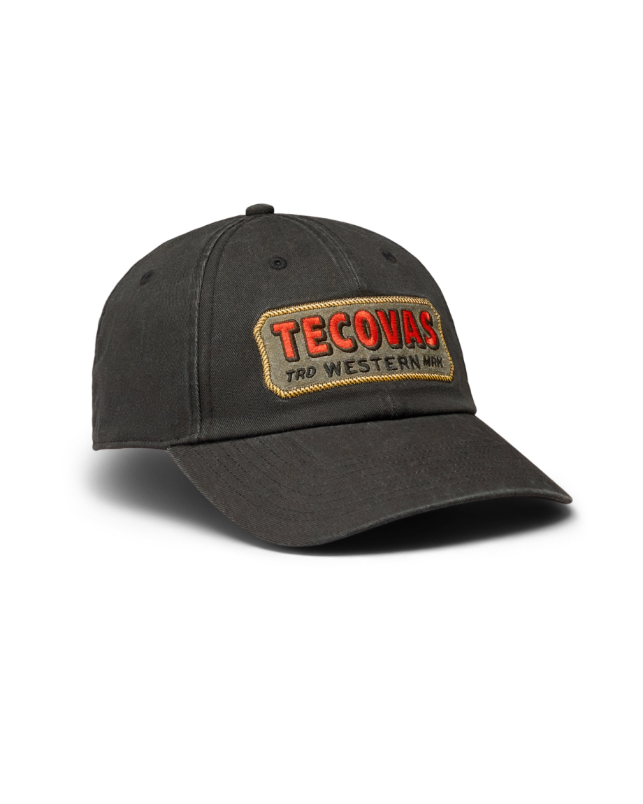 Quarterfront view of Rope Badge Dad Hat - Washed Black on plain background
