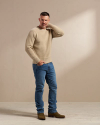 Full view of Men's Crew Neck Desert Sweater - Bone Heather on model