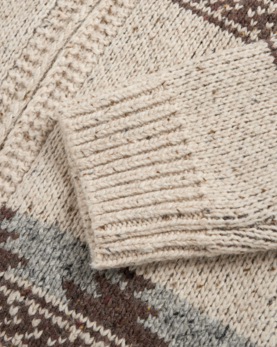 Closeup view of Men's Bison Zip Sweater - Oatmeal/Multi