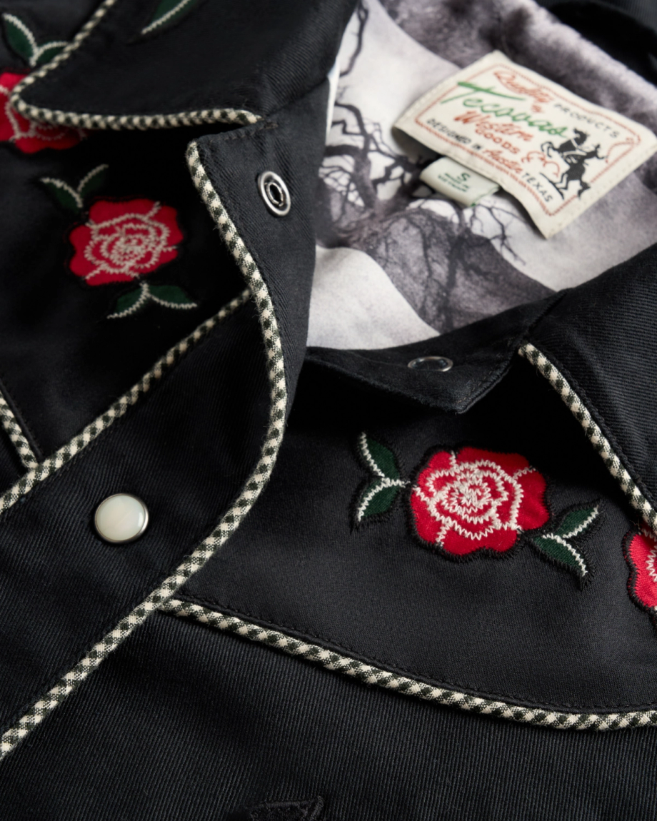 Closeup detail view of Women's Embroidered Dolly Jacket - Black
