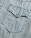 Closeup detail view of Men's Denim Short Sleeve Pearl Snap - Light