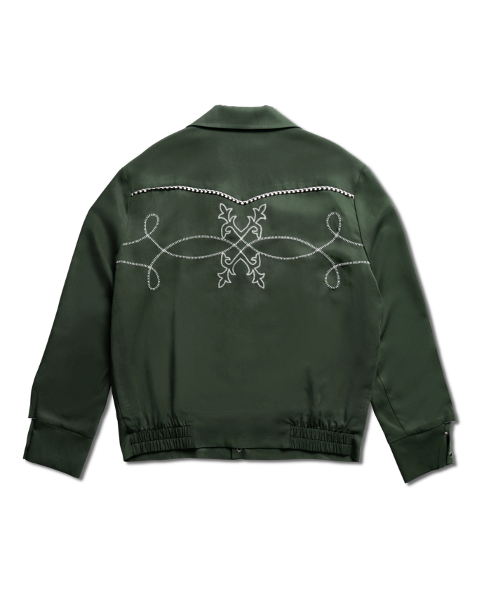 Back view of Men's Tecovas X H Bar C Birthday X Bolero Jacket - Green on plain background
