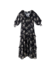 Front view of Women's Elbow-Length Maxi Dress - Black / White on plain background