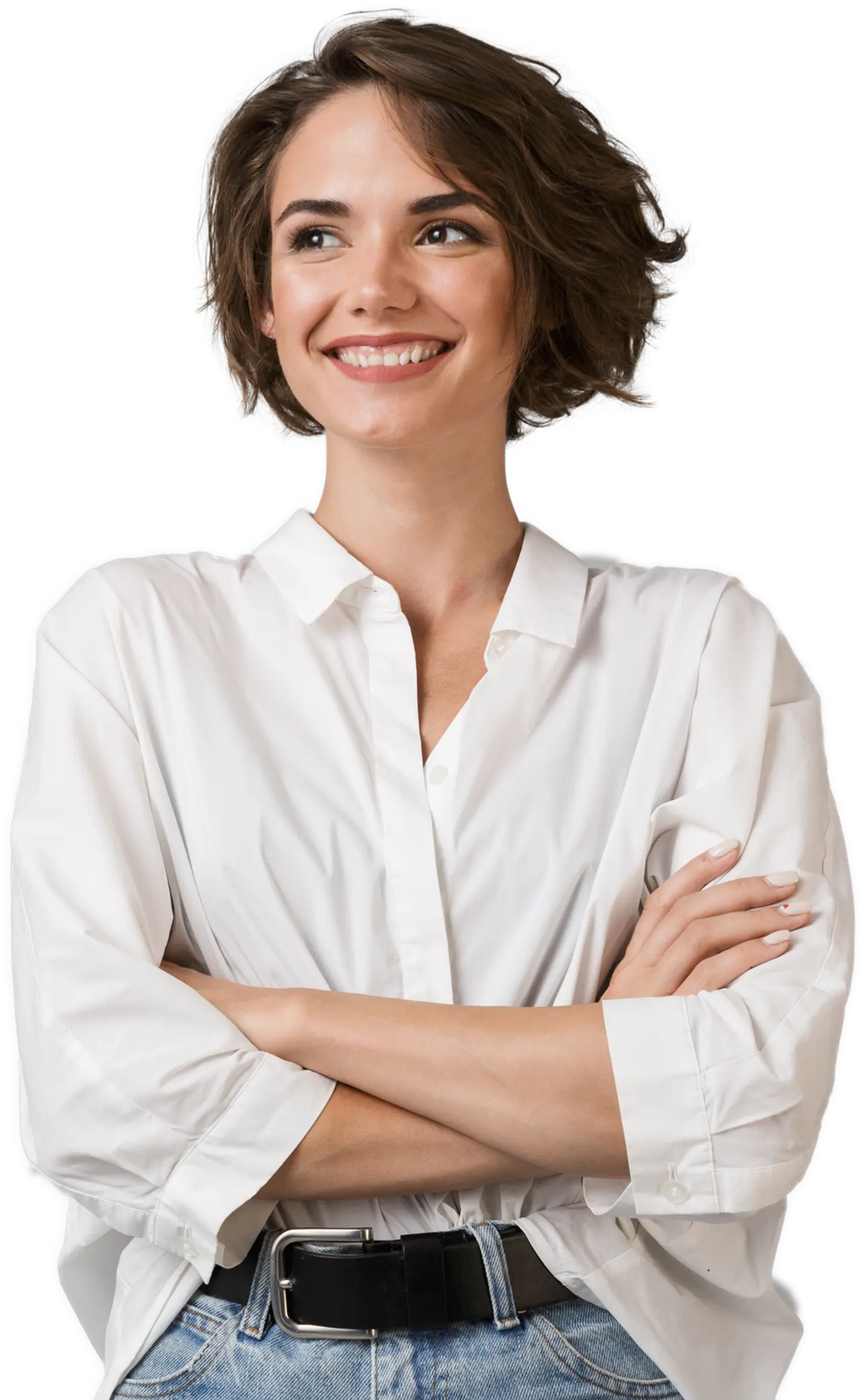 Professional presentation skills trainer standing confidently with arms crossed