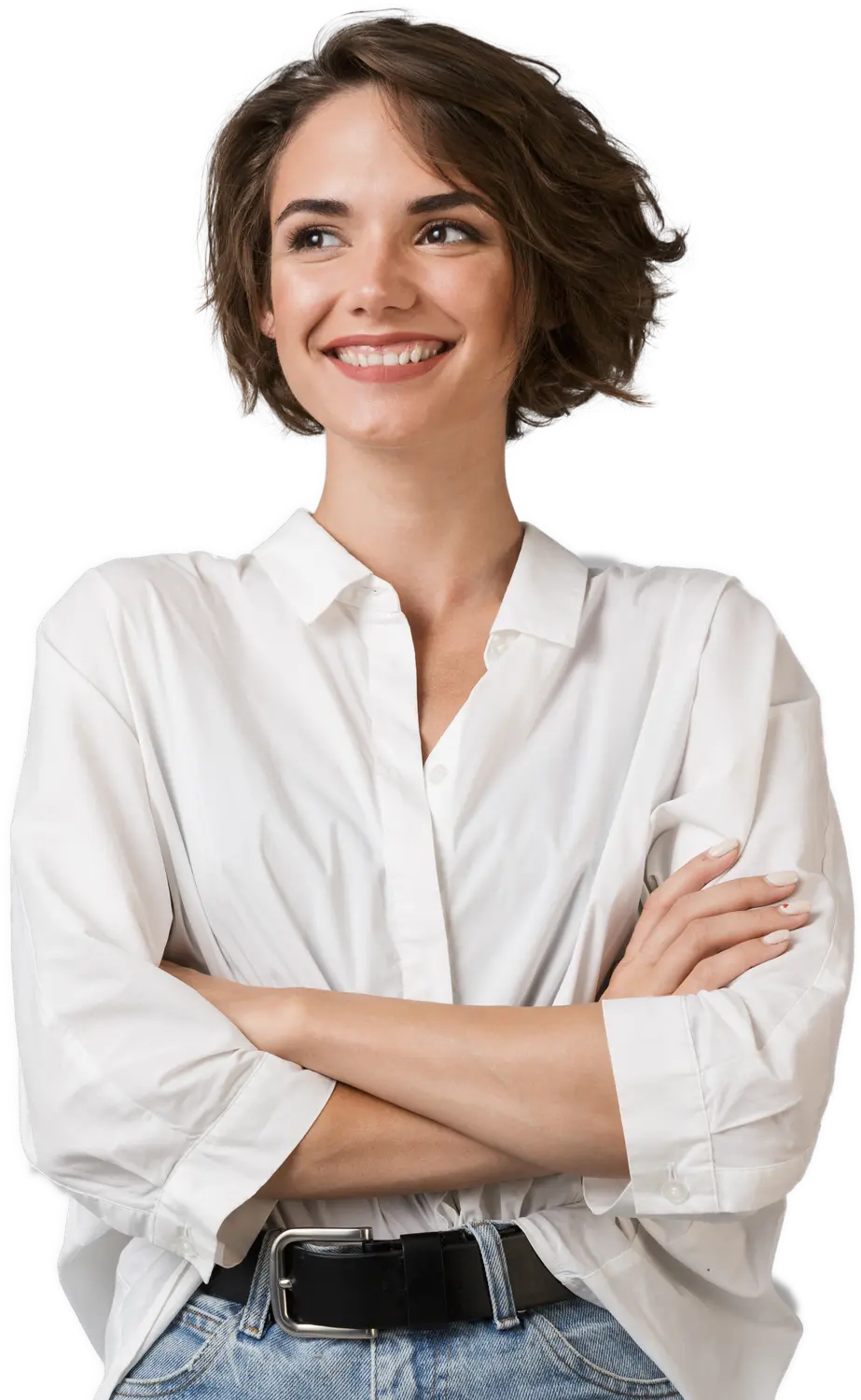 Professional presentation skills trainer standing confidently with arms crossed