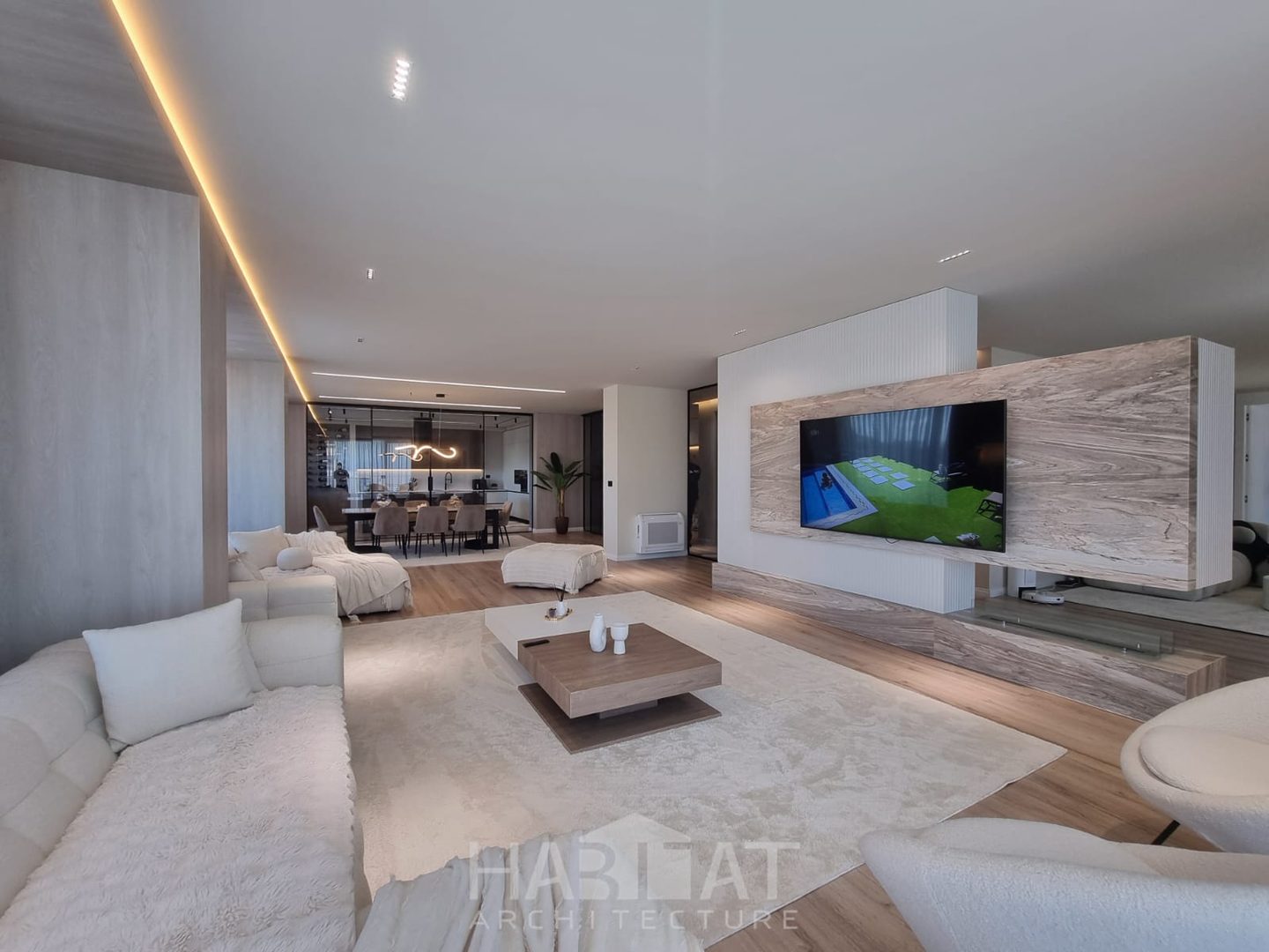 Open-plan living space of Penthouse Shkodër