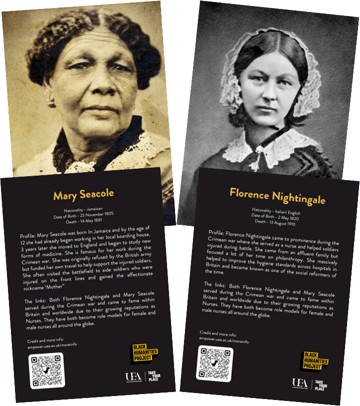 Example of card game with Mary Seacole and Florence Nightingale