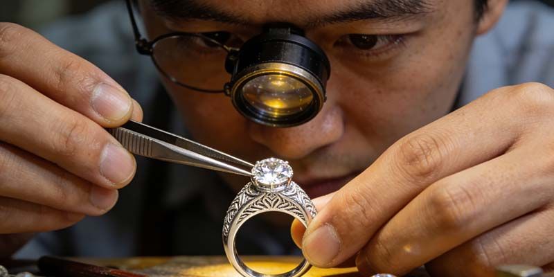 After setting, each piece is tested to confirm the stone is firmly held in place and resistant to daily wear.