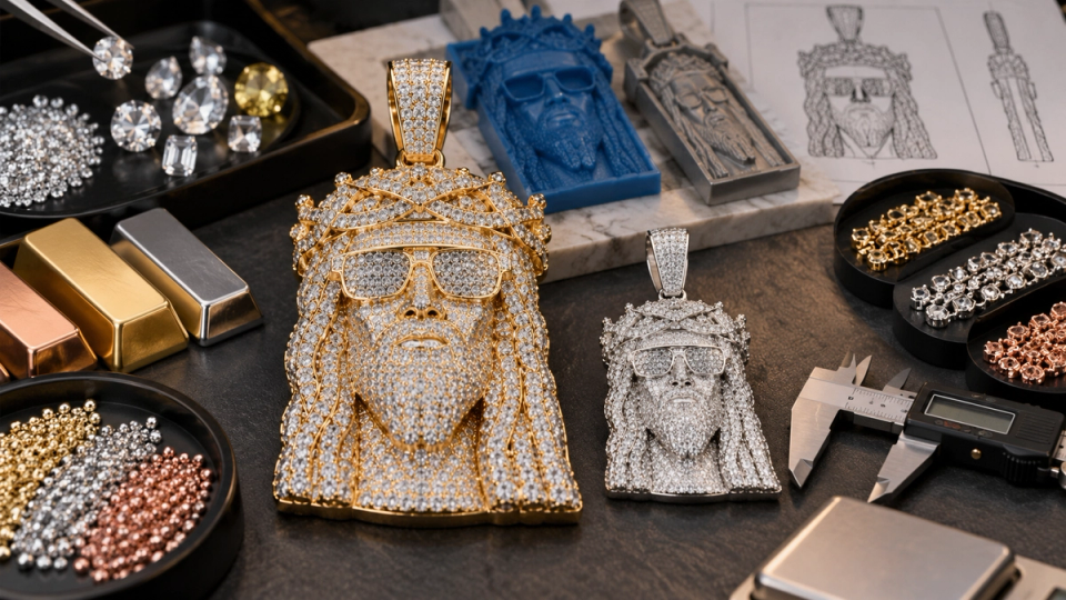 Custom iced out pendant quotations vary based on size, metal materials, stone selection, and manufacturing complexity.