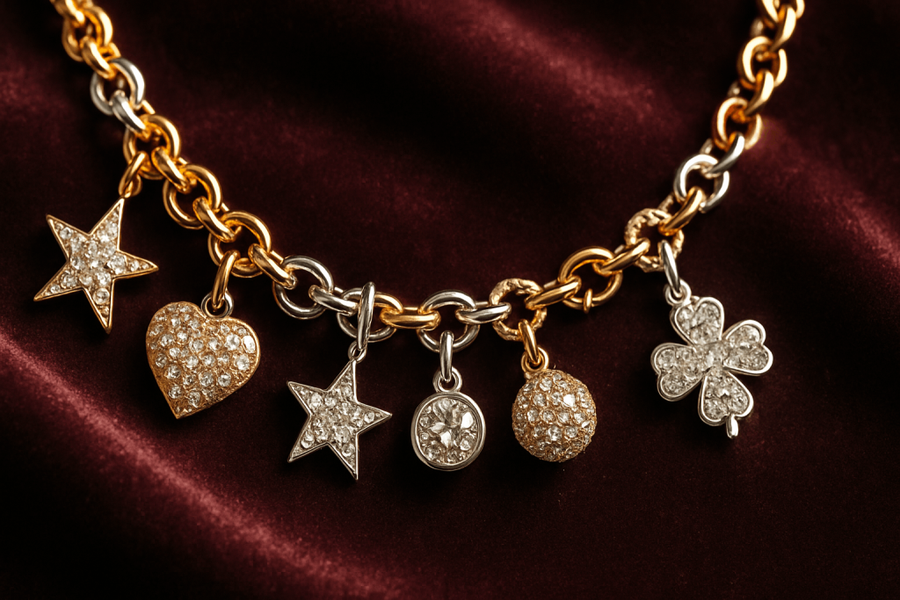 Pulsera en tono dorado con charms decorativos tipo pavé