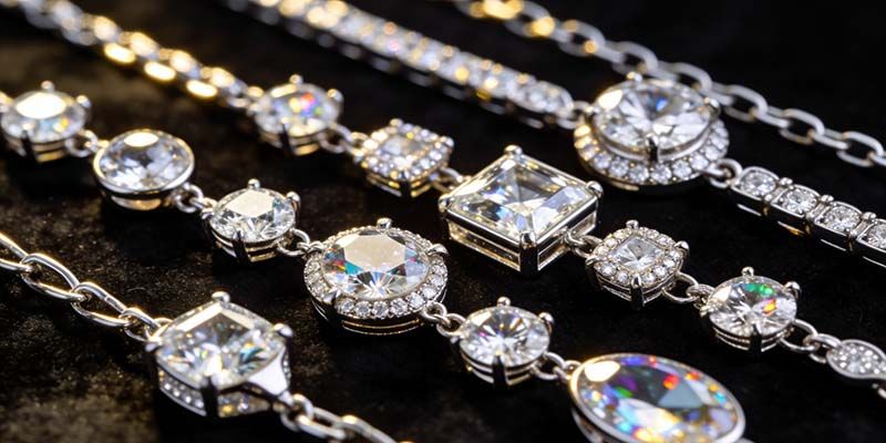 Diamond necklaces come in various diamond cuts and settings with specific certifications and budgets.
