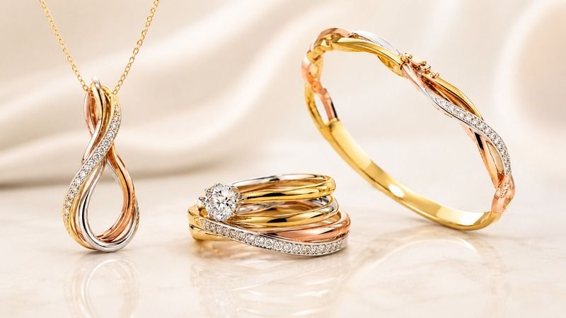 Solid yellow, white, and rose gold can create true multi-alloy
