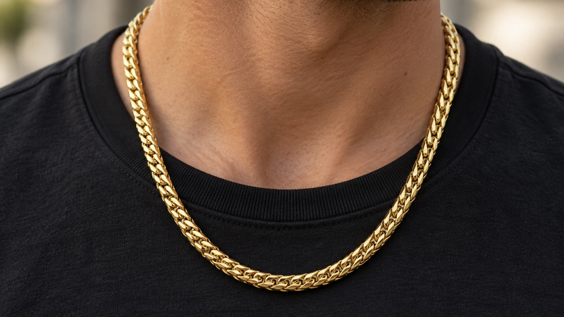 Gold Franco chain necklace with interlocking links