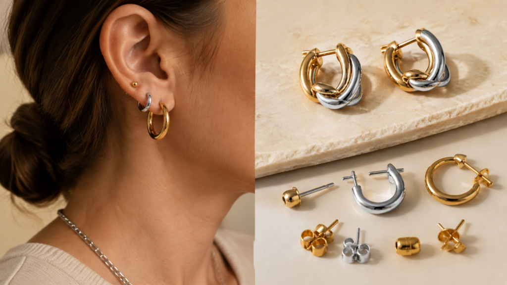 With a single piercing, a pair of two-tone hoops is one of the