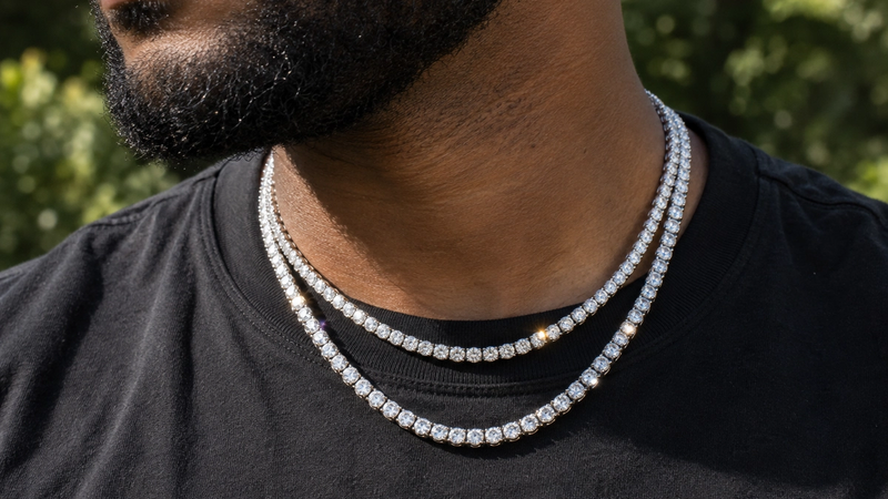Silver tennis chains with continuous stone setting