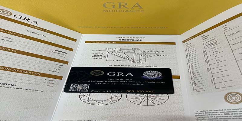 Each moissanite stone can be provided with a GRA certificate, verifying its authenticity and grading details.
