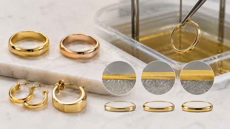 Karat describes gold fineness, while micron describes physical coating thickness