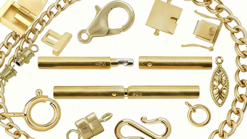 Show various types of jewelry clasps and chain connectors.