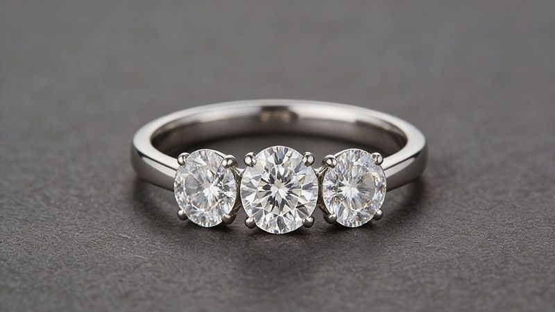 Three-stone rings symbolise the past, present, and future.