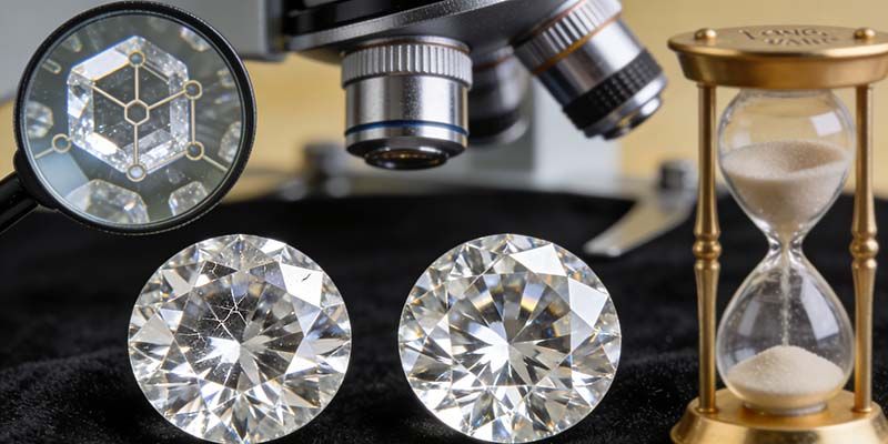 Real diamonds with the same chemical structure as natural diamonds