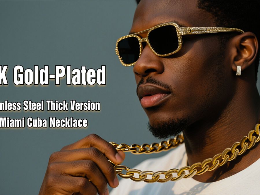 Gold plated stainless steel Miami Cuban chain on male model