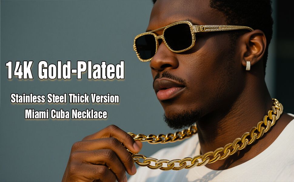 Gold plated stainless steel Miami Cuban chain on male model