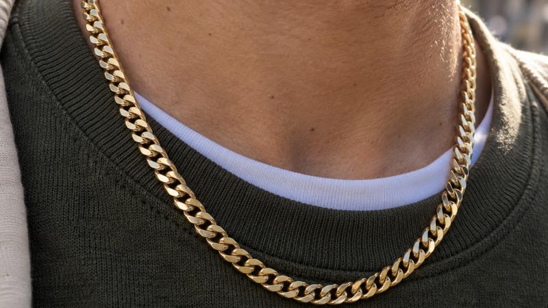 Gold Miami Cuban link chains in different widths