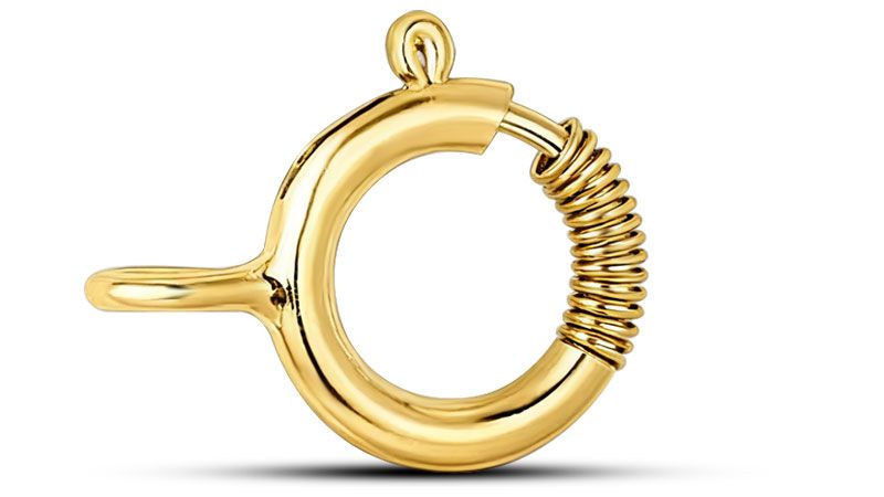 A gold spring ring clasp for jewelry.