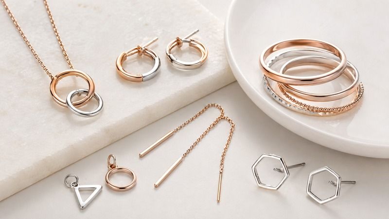 Rose gold and silver combine a warm pink tone with a cooler