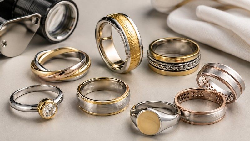 Two tone rings work well for bridal, couple, everyday, signet, and unisex collections