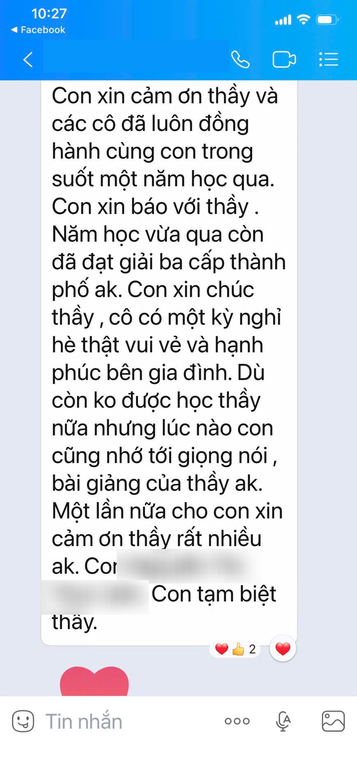 Phản hồi phụ huynh (đã che thông tin)
