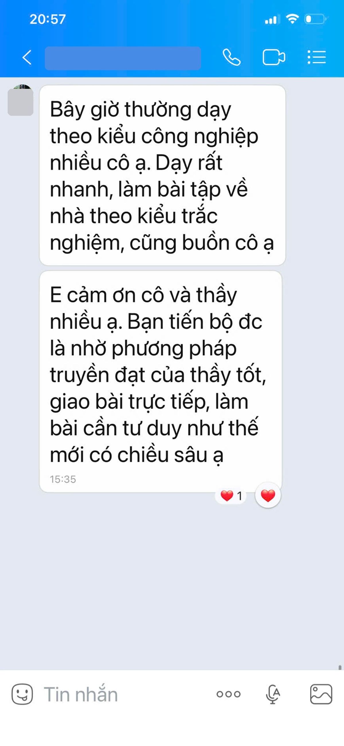 Phản hồi phụ huynh (đã che thông tin)