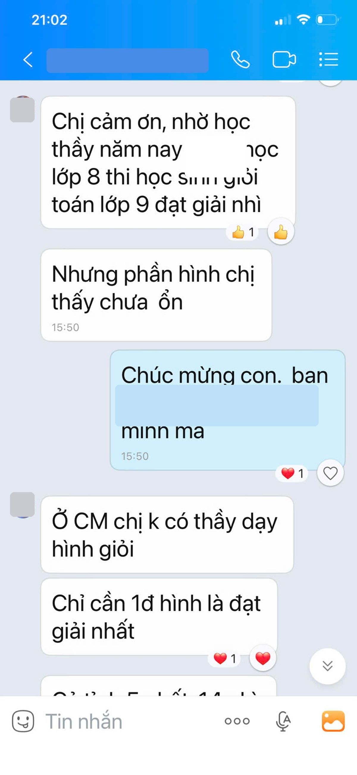 Phản hồi phụ huynh (đã che thông tin)