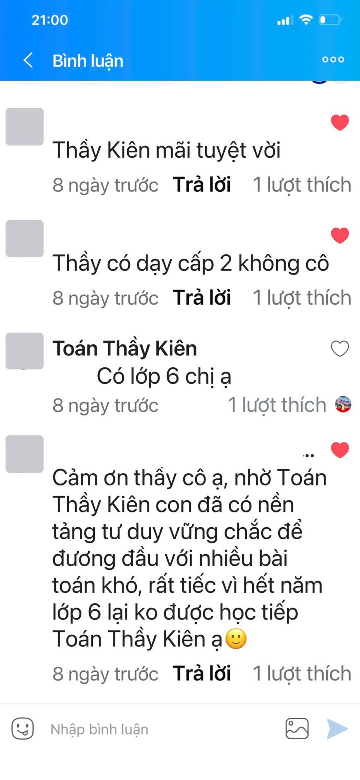 Phản hồi phụ huynh (đã che thông tin)