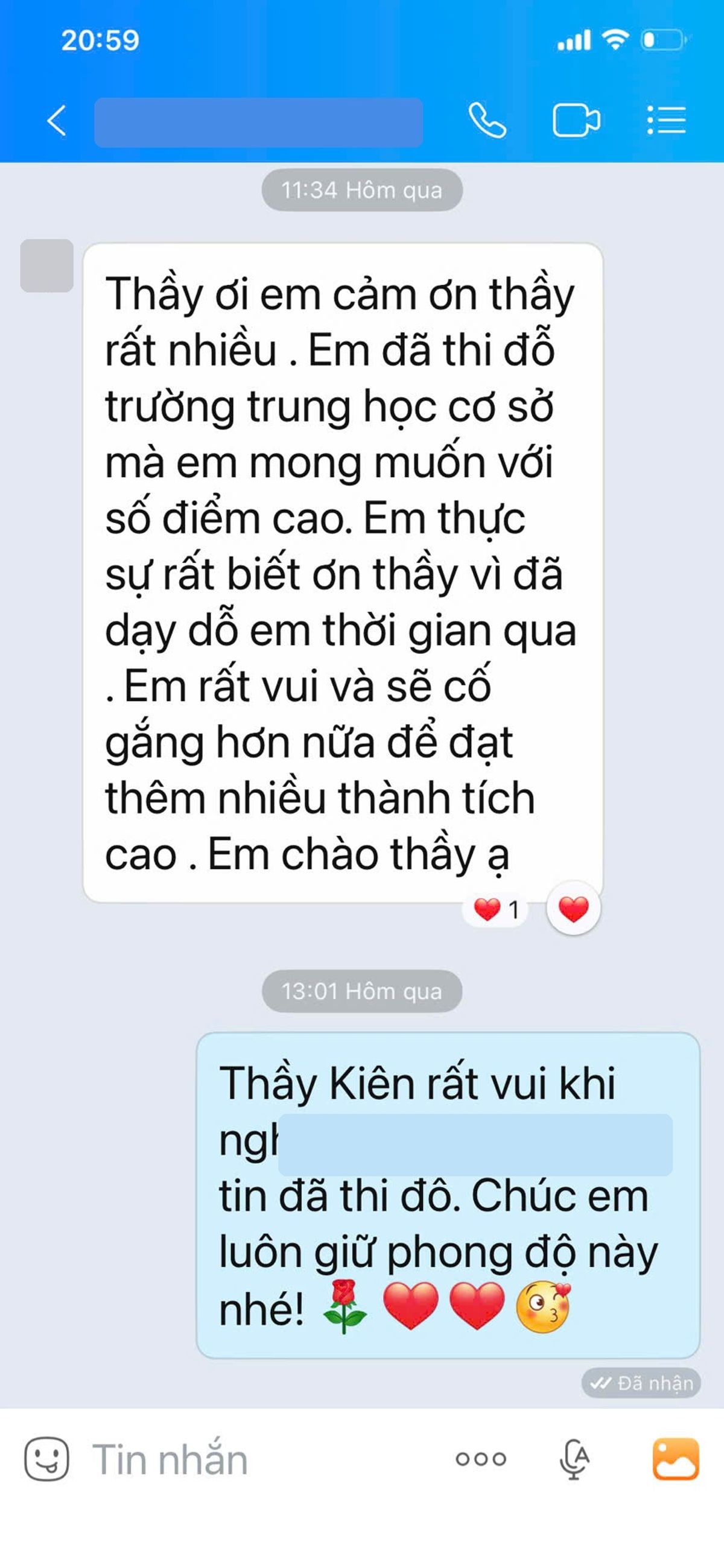 Phản hồi phụ huynh (đã che thông tin)