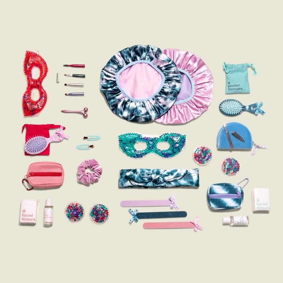 Collection of beauty products and hair accessories 