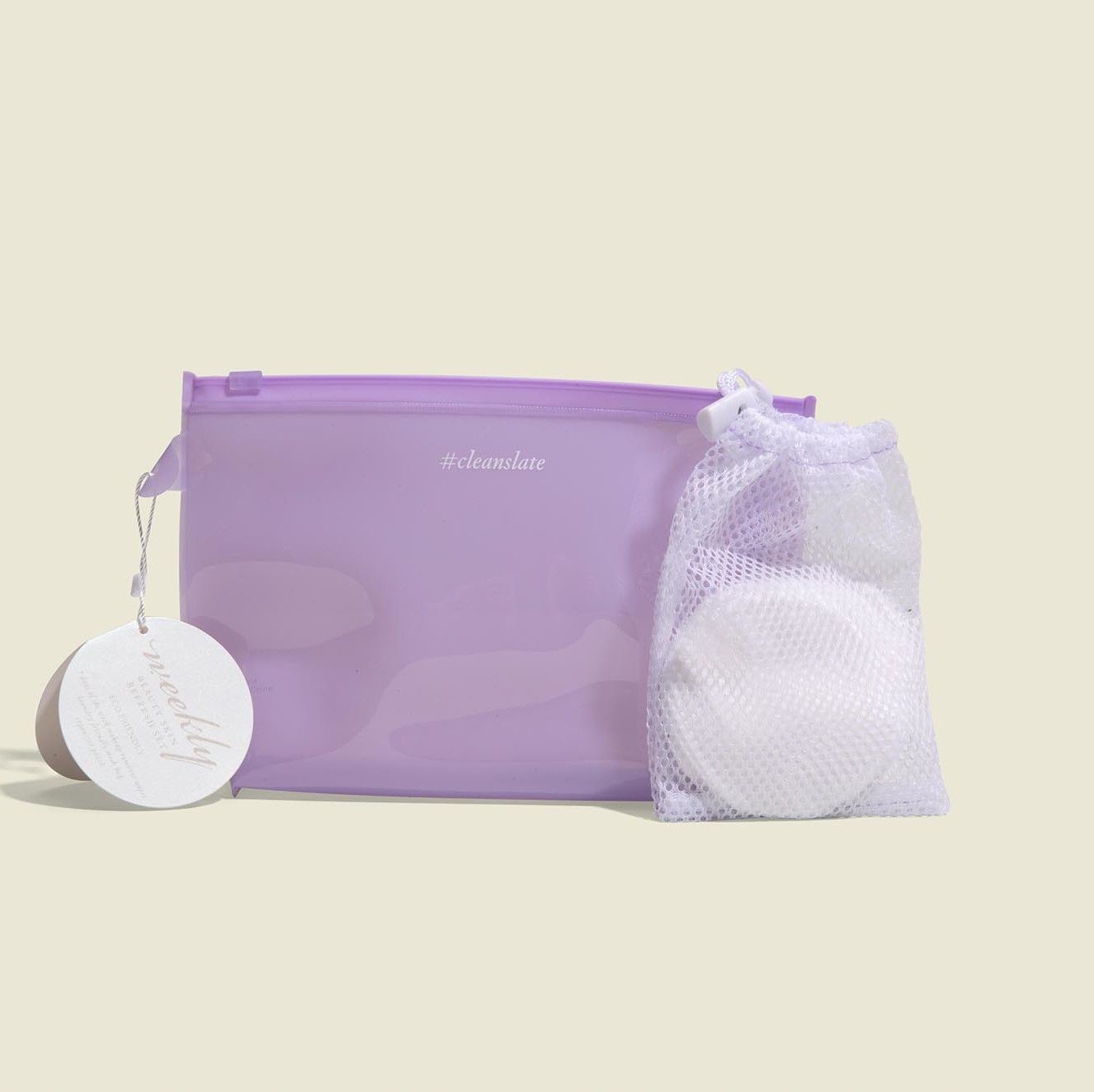 Standing zip pouch with drawstring pouch and makeup pads 