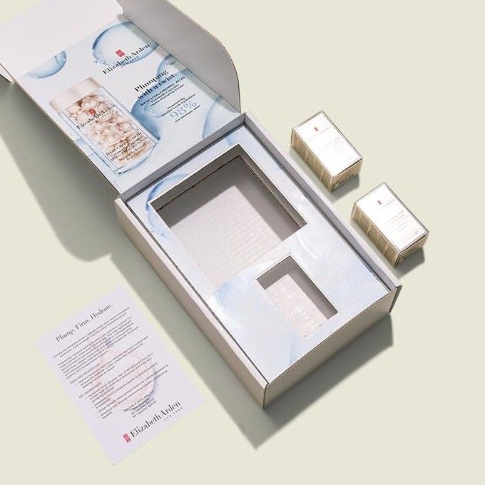 Custom hinge box with beauty products 