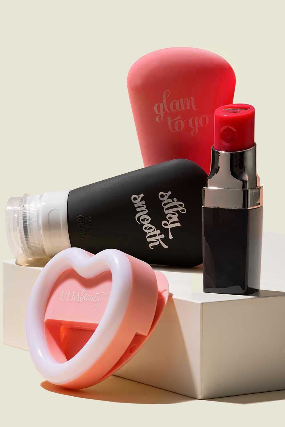 Custom packaging with usb lipstick, ring light and silicone travel bottles 