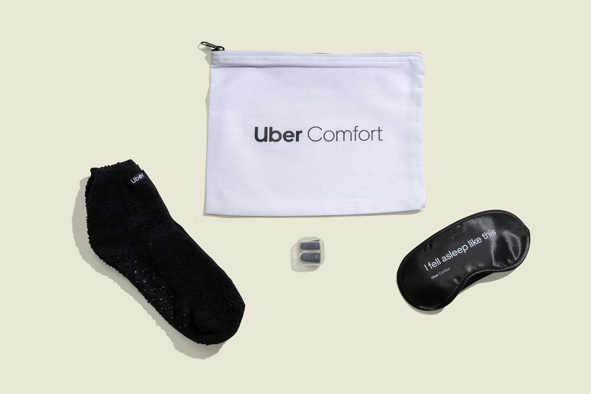 Flat zip pouch with sleep mask, ear plugs and socks 
