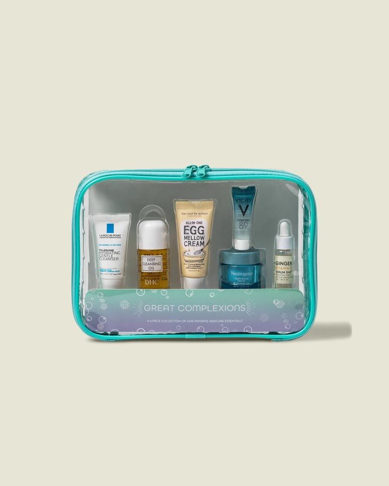 Clear standing zip pouch with beauty tools 