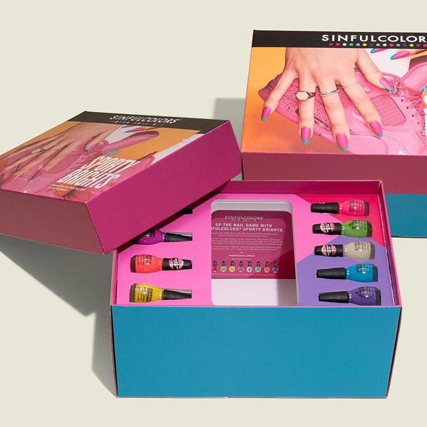 Custom hinge box with colorful nail polish 