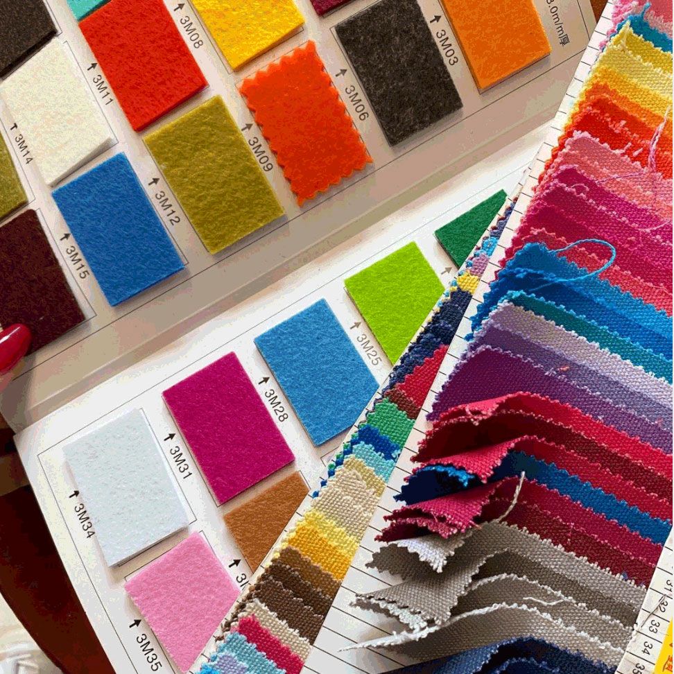 detail of stacks of fabric swatches